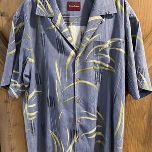Tommy Bahama Hawaiian Shirt Mens Large Green Silk Palm Tree Leaves Button Up